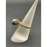 Ladies 9ct Yellow Gold Black Pearl Ring