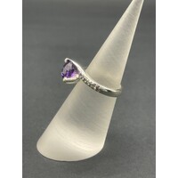 Ladies 14ct White Gold Purple Gemstones and CZ Ring