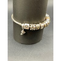 Ladies 925 Sterling Silver & 14k Yellow Gold Pandora Charm Bracelet