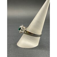 Ladies 18ct White Gold Green Gemstones and Diamond Ring