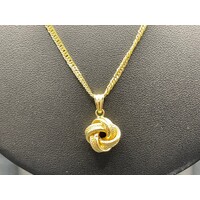 Ladies 18ct Yellow Gold Tight Curb Link Necklace & Knot Pendant