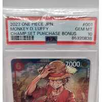 One Piece CCG 2022 JPN Monkey D. Luffy Champ Set Bonus #001 PSA 10