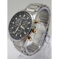 Citizen Eco-Drive Chronograph Black Dial Stainless Steel Mens Watch AT2396-86E