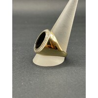 Men's 9ct Yellow Gold Black Gemstone and Diamond Ring