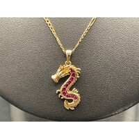 Unisex 9ct Yellow Gold Figaro Link Necklace & Dragon Pendant