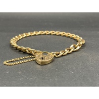 Ladies 9ct Yellow Gold Curb Link Heart Clasp Bracelet