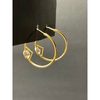 Ladies 18ct Yellow Gold Round Hoop Cubic Zirconia Earrings