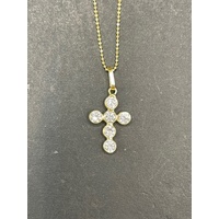 Ladies 18ct Yellow Gold Bead Link Necklace & Cross Pendant