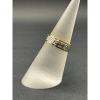 Unisex 18ct Two Tone Yellow and White Gold Laser Cut Ring