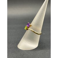 Ladies 9ct Yellow Gold Purple and Green Gemstones Ring