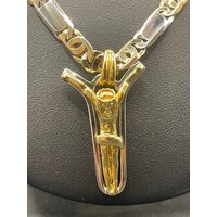 Unisex 9ct Two Tone Gold Anchor Link Necklace with Crucifix Pendant