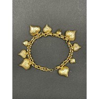 Ladies 18ct Yellow Gold Belcher Link Bubble Heart Charm Bracelet