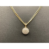 Ladies 9ct Yellow Gold Curb Link Chain & Diamond Cluster Pendant