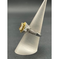 Ladies 14ct White Gold White & Yellow Diamond Ring