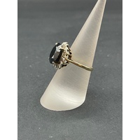 Ladies 9ct Yellow Gold Blue Gemstones and Diamonds Ring