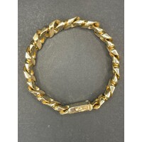 Mens 9ct Yellow Gold Diamond Cut Curb Link Bracelet