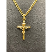 Unisex 18ct Yellow Gold Double Curb Link Necklace with Crucifix Pendant