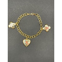 Ladies 18ct Yellow Gold Ring Link Clover Charm Bracelet