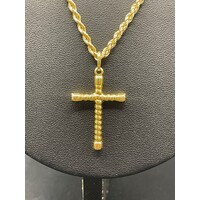 Unisex 18ct Yellow Gold Margarita Link Chain & Cross Pendant