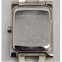 Guess Silver Tone Rectangle Black Face Link Bracelet Band Ladies Watch G76041L