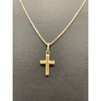 Unisex 9ct Yellow Gold Box Link Necklace & Cross Pendant