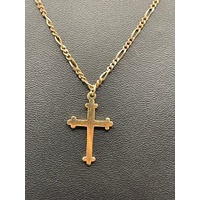 Unisex 9ct Yellow Gold Figaro Link Necklace & Cross Pendant