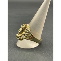 Mens 9ct Yellow Gold Dragon Head Ring