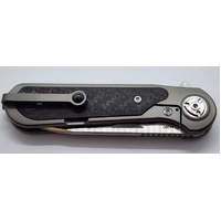 Liong Mah Flipper Knife Premium Bohler M390 Blade Titanium Carbon Fiber Handle