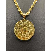 Unisex 18ct Yellow Gold Singapore Rope Twist Link Necklace & Round Coin Pendant