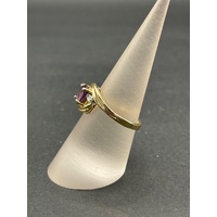 Ladies 9ct Yellow Gold Purple Gemstone and Diamond Ring