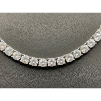 Unisex Solid Brass Metal Rhodium Plated CZ Tennis Link Necklace