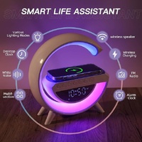 G shape LED Wireless Charger Bedside Clock & Night Lights Bluetooth Speaker NEW