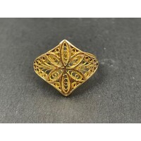 Ladies 21ct Yellow Gold Flower Pattern design Ring (Pre-Owned)