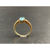 Ladies Solid 9ct Yellow Gold Blue Gemstone Ring Fine Jewellery Size UK R