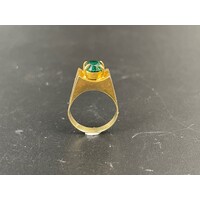 Men's 14ct Yellow Gold Green Gemstone Ring (Pre-Owned)