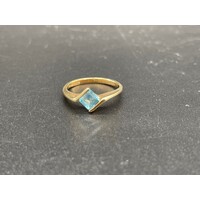 Ladies 9ct Yellow Gold Blue Gemstone Ring (Pre-Owned)