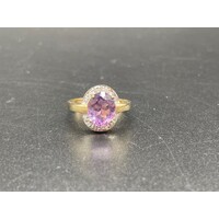 Ladies 9ct Solid Yellow Gold Purple Gemstone Dress Ring Fine Jewellery