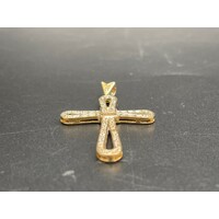 Unisex 9ct Yellow Gold Cubic Zirconia Cross (Pre-Owned)