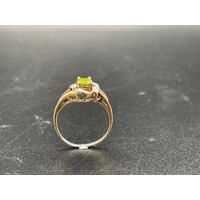 Ladies 9ct Yellow Gold Green Stone & Diamond Ring (Pre-owned)