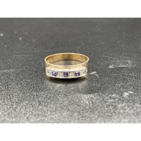 Ladies 9ct Yellow Gold Blue Gemstone & Diamond Ring (Pre-Owned)