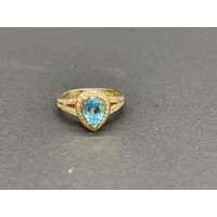 Ladies 18ct Yellow Gold turquoise and Diamond Ring (Pre-Owned)