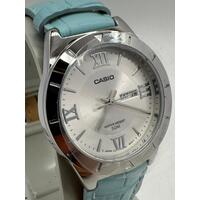 Casio Stainless Steel Case Genuine Blue Leather Band 50m WR Ladies Watch