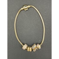 Ladies 9ct yellow Gold Snake Link Charm Bracelet