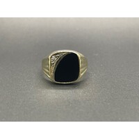 Men's 9ct Yellow Gold Black Gemstone and Diamond Ring