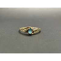 Ladies 9ct Yellow Gold Blue Gemstone and Diamond Chip Ring