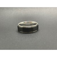 Mens 9ct White Gold and Black Metal Wedder Ring