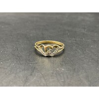 Ladies 9ct Yellow Gold Double Heart Ring