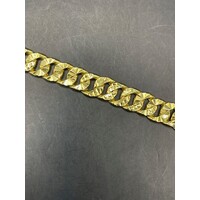 Mens 21ct Yellow Gold Curb Link Diamond Cut Bracelet