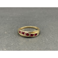 Ladies 9ct Yellow Gold Red Gemstones and Diamond Ring