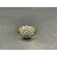 Ladies 18ct Yellow Gold Diamond Cluster Flowerette Ring